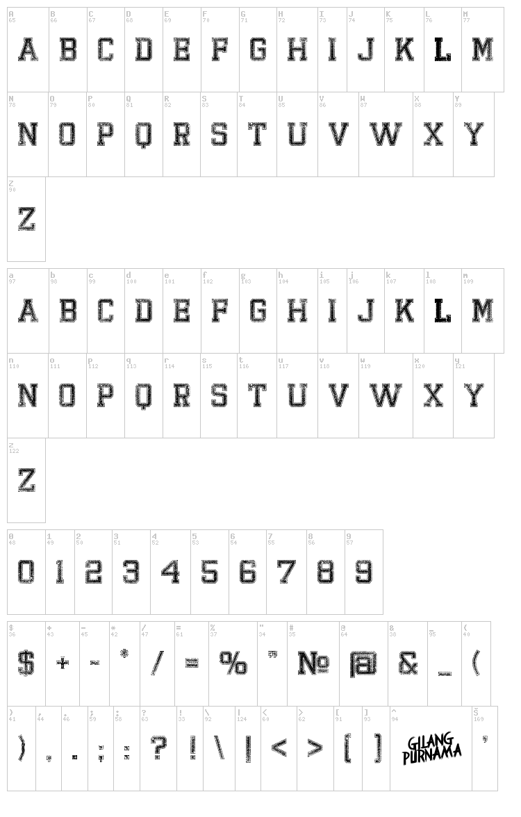 Bandung Hardcore GP font map